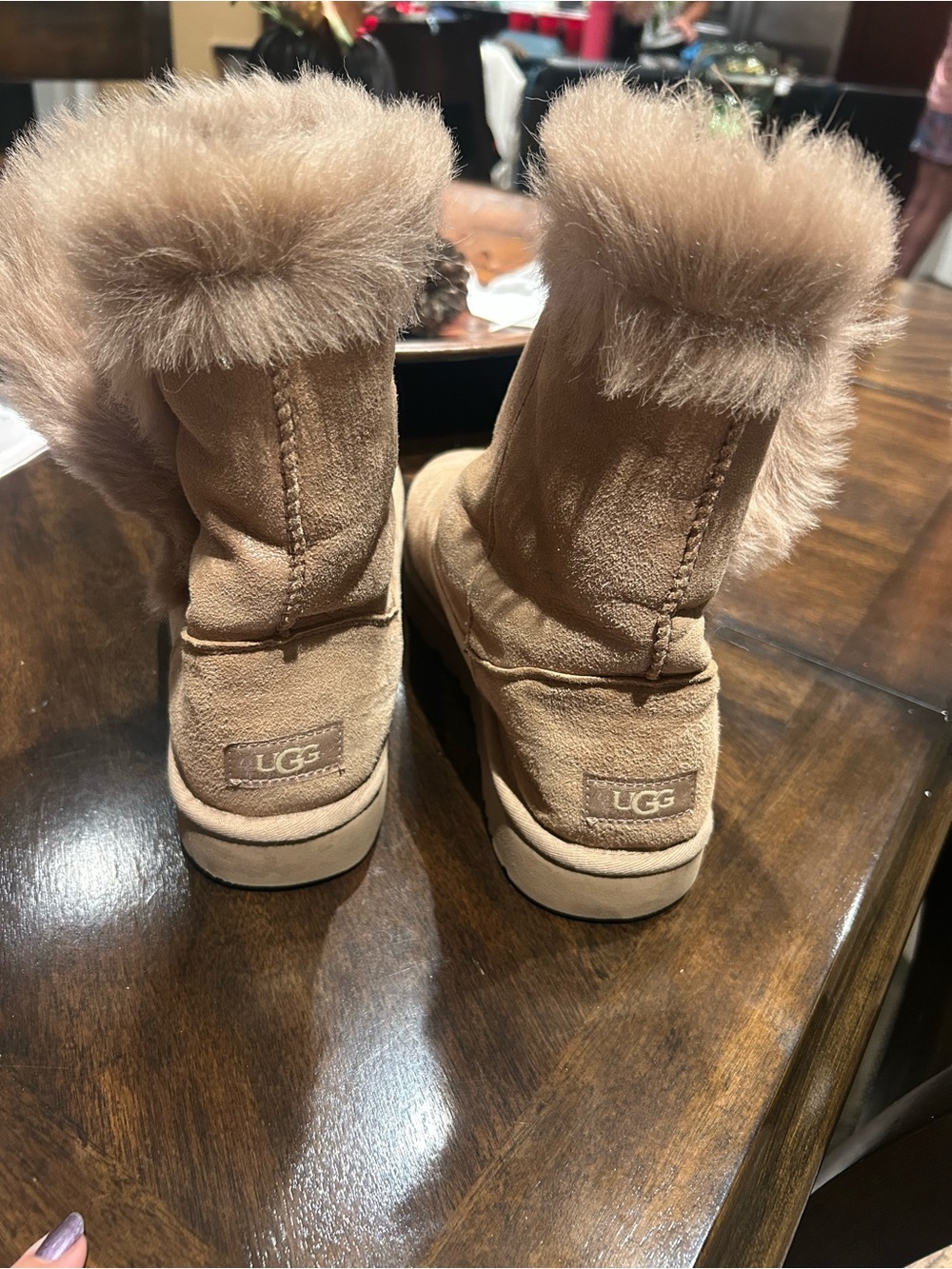 UGG Chestnut Fur-Trim Sheepskin Slippers - Gem